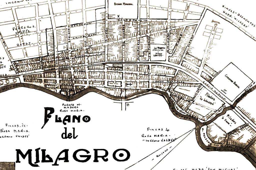 Plano de la ciudad de Milagro, levantado por Juan Ramón Fariño Gavilánez en noviembre de 1956.